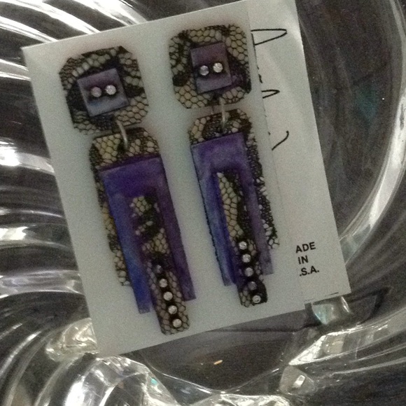 Lace Fabric retro  purple black handmade earrings - Picture 1 of 1